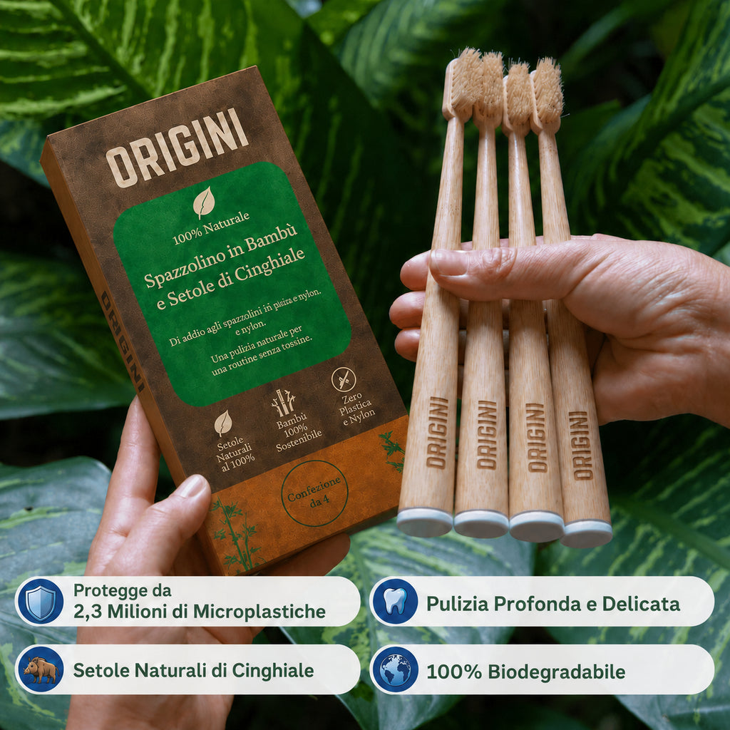 ORIGINI Spazzolino in Setole di Cinghiale e Bambù (Confezione da 4)