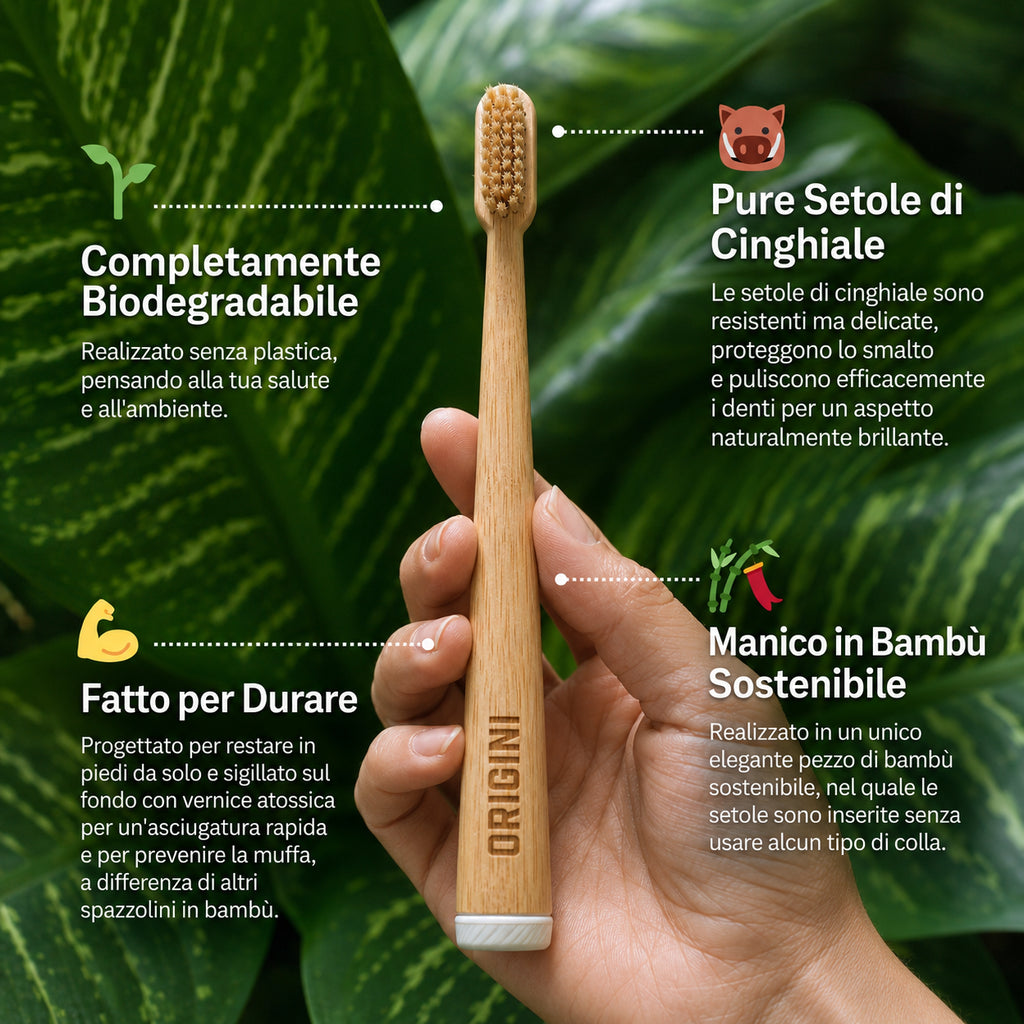 ORIGINI Spazzolino in Setole di Cinghiale e Bambù (Confezione da 4)