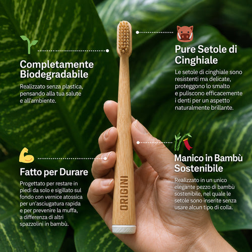 ORIGINI Spazzolino in Setole di Cinghiale e Bambù (Confezione da 4)