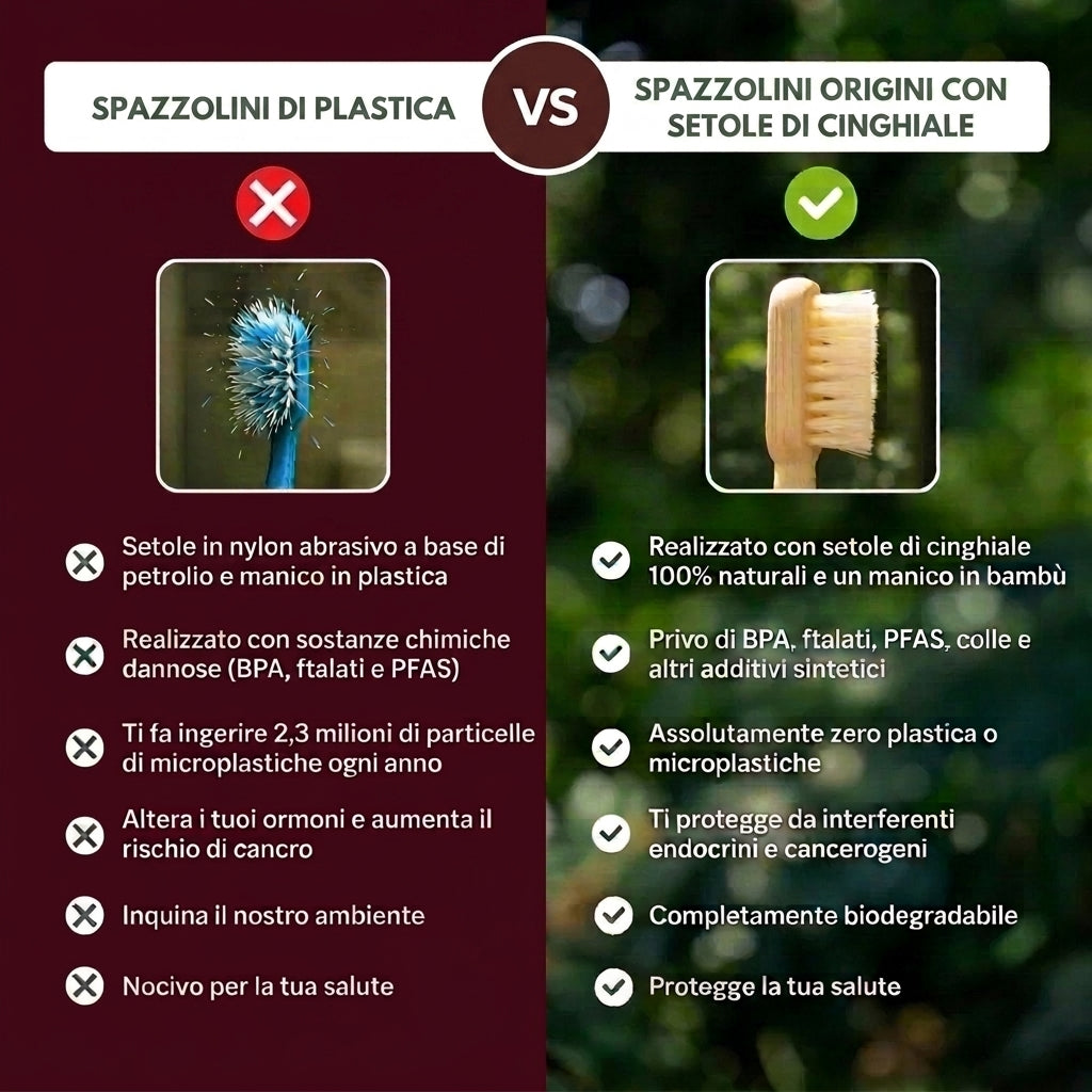 ORIGINI Spazzolino in Setole di Cinghiale e Bambù (Confezione da 4)